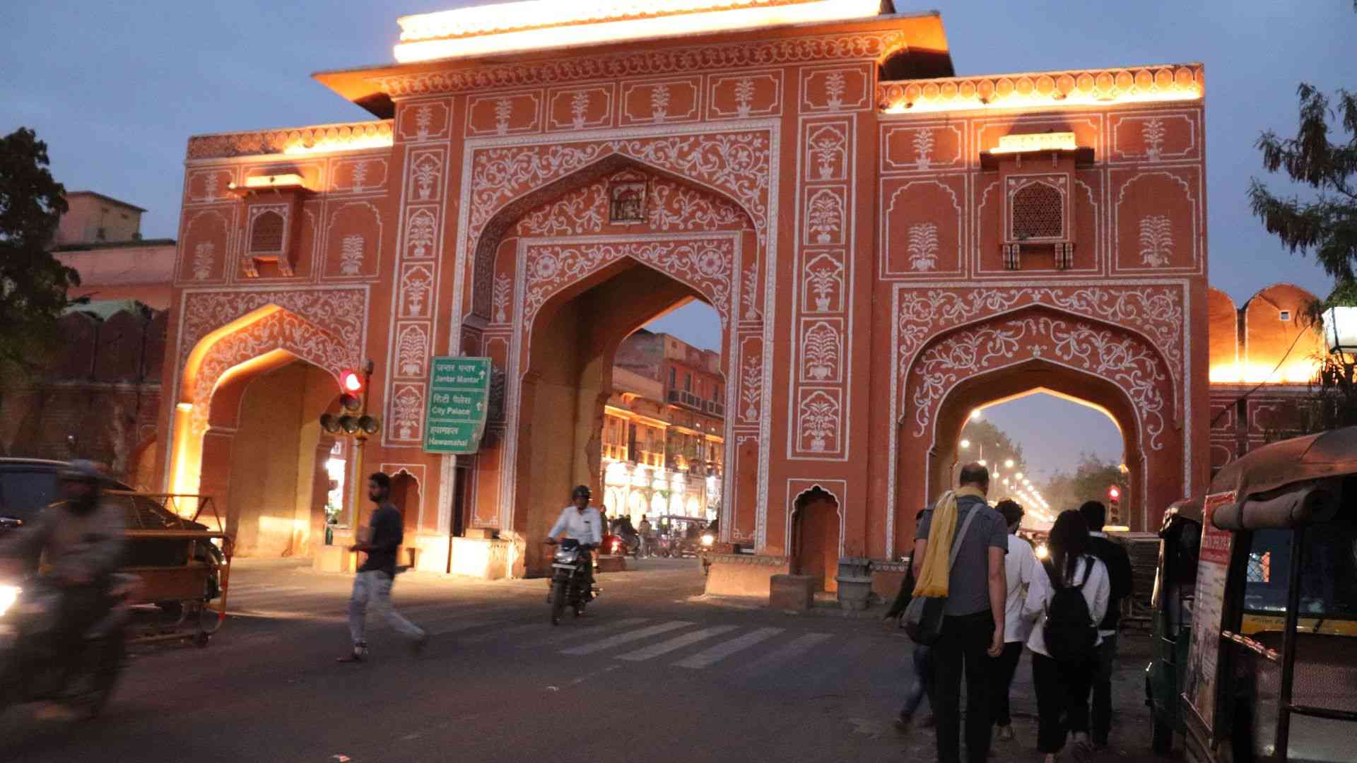 New gate at night in Jaipur
