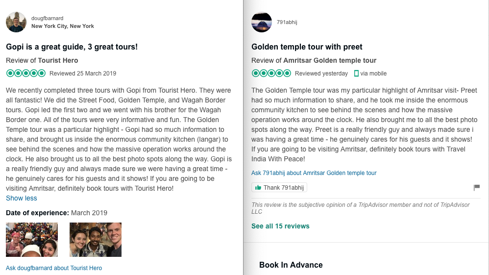 Fake reviews by Travel India With Peace